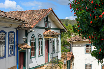 Old houses in colonial architecture in the old and historic city of Ouro Preto in Minas Gerais. Unesco World Heritage Site
