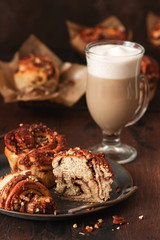 Chocolate yeast cake babka with pecans