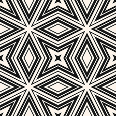 Vector lines seamless pattern. Modern monochrome geometric texture. Black and white ornament with diagonal lines, stripes, rhombuses, diamonds, repeat tiles. Simple linear geo design for decor, print