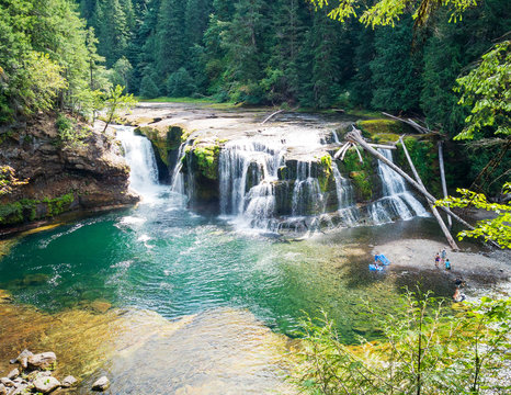 Stunning aerial photos of Lower Lewis River Falls on the majestic Lewis River in Skamania County and the Gifford Pinchot National Forest in Washington State