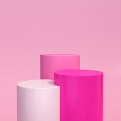Three shades of pink podium stage backdrop for product display stand or used in other designs 3d rendering. 3d illustration template minimal style concept.