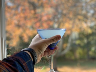 holding a martini glass, holding a glass