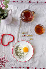 Breakfast Fried Eggs and Tea on Valentines Day