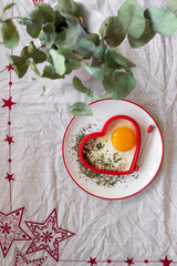 Breakfast Fried Eggs and Tea on Valentines Day