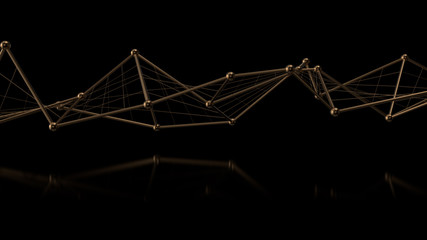3d render of abstract golden metallic wireframe structure. Plexus.  Simple background.