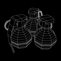 Hand bomb frag grenade wireframe low poly mesh vector illustration