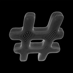 Hashtag icon. Concept of social media, micro blogging PR and popularity. Wireframe low poly mesh vector illustration