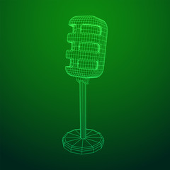 Sound recording equipment vintage microphone. Wireframe low poly mesh vector illustration