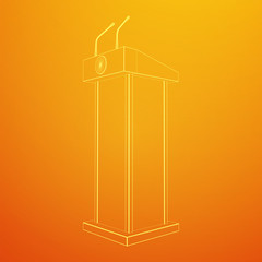 Speaker Podium. White Tribune Rostrum Stand with Microphones. Debate, press conference concept. Wireframe low poly mesh vector illustration