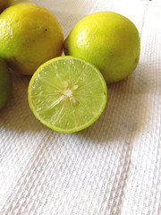 Freshjuicy lemon fruit half cut out.