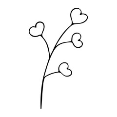 Flowers with hearts. Black and white doodle style illustration. Declaration of love. Valentines Day Gift vector