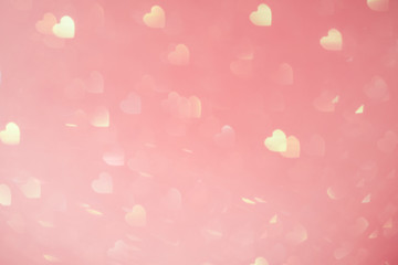 valentines day and mother's day background with pink glitter hearts bokeh, card for Valentine's, wedding celebration, Love bokeh shiny confetti textured template