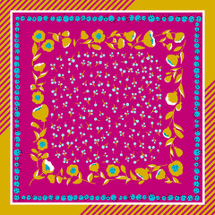 Beautiful floral vector ornament. Card, bandana print, kerchief design, napkin. Ready for print.