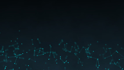 Abstract futuristic dark plexus background with connecting points and lines. Science, technology, business, space concept. Plexus digital wallpaper. Copy space.