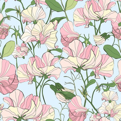 Pretty floral pattern with flowers of sweet peas.