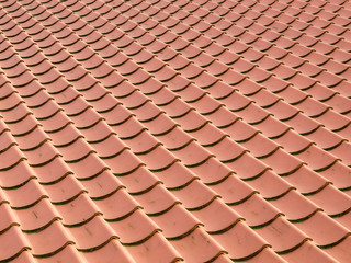 background of red steel corrugated roof. 