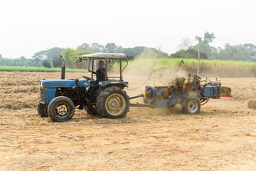 Sugarcane leaf compress by tractor
