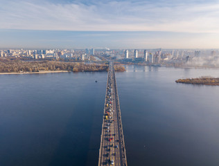 Fototapeta premium Aerial drone view. Patona bridge in Kyiv.