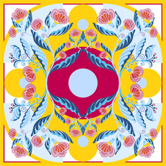 Silk scarf with abstract flowers vector pattern with hand drawn floral elements.