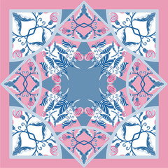 Silk scarf delicat colors with abstract flowers vector pattern with hand drawn floral elements.