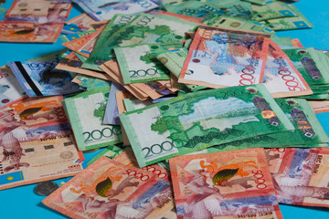 Tenge KZT. National currency of Kazakhstan, KZ. Exchange rate. Economy, development, business, Bank, broker. Banknote