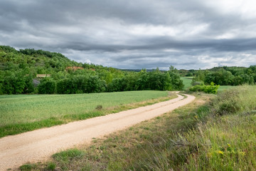 Fototapeta na wymiar Landscape of Castilla and Leon with cloudy sky. Burgos, Spain