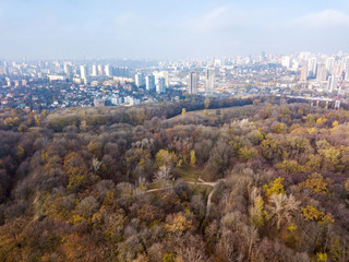 Aerial drone view of Kiev in sunny weather