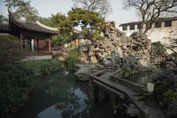 Fototapeta premium The rockery view at Mountain Villa with Embracing Beauty(Hanxiu Shanzhuang).Mountain Villa with Embracing Beauty built on 1850 also on UNESCO World Heritage Site.