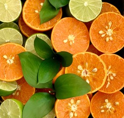 background of ripe cut oranges