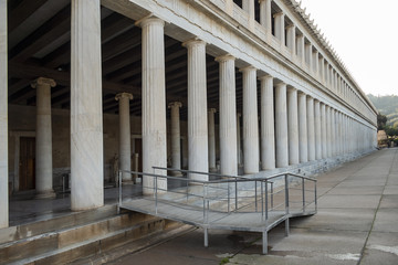 Fototapeta premium External view of Stoa of Attalos in Agora of Athens. Stoa of Attalos (or Attalus) built around 150 BC, by Attalos II - King of Pergamos as a donation to Athens. Agora of Athens, Athens, Greece.