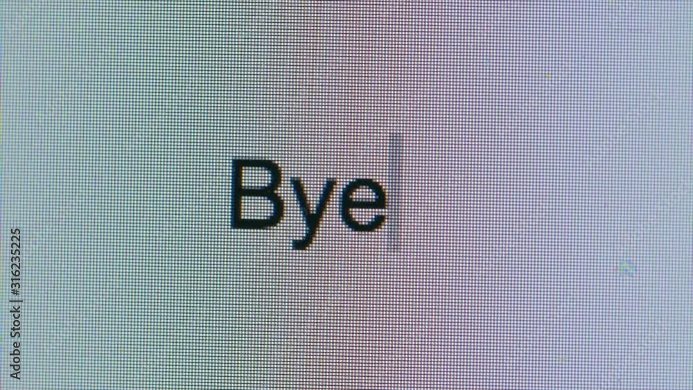 Fototapete cursor typing out the word bye flashing cursor on computer screen bright white blank page. thinking 