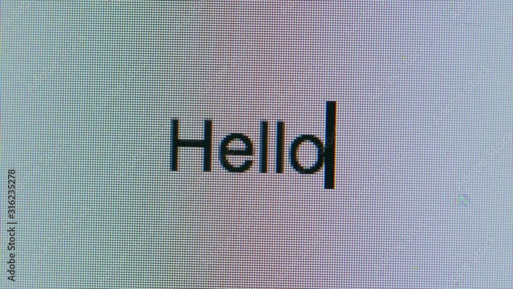 Fototapete cursor typing out the word hello flashing cursor on computer screen bright white blank page. thinkin