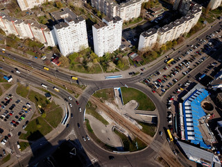 Aerial drone view. Roundabout in Kiev.