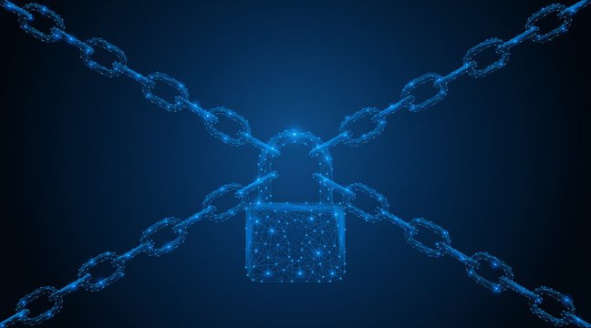 Low-poly padlock on a chain. Blocking data. The concepts of digital protection.
