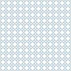 Fototapeta premium Vector geometric seamless pattern with square grid, net, small diamond shapes, floral figures, repeat tiles. Abstract background texture. Subtle design in soft blue and white colors. Damask pattern