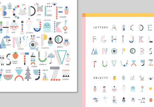 Set of Poster Layouts with Letters and Objects