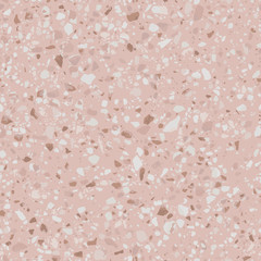 Pink terrazzo flooring seamless pattern. Vector texture of mosaic floor with natural stones, granite, marble, quartz. Classic Italian floor surface. Trendy repeat design for ceramic, home decor, print