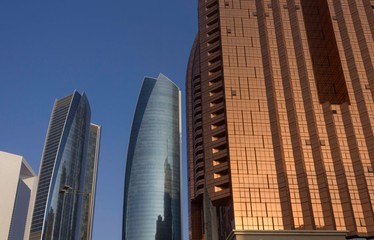 Architecture of Etihad towers and bab al qasr Hotel in Abu Dhabi