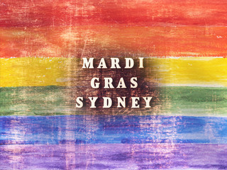 Mardi Gras Sydney. Beautiful card. Top view, closeup