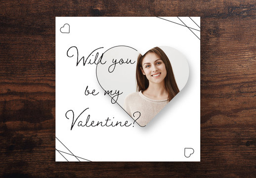 Valentines Card Layout with Heart Shaped Photo Mask