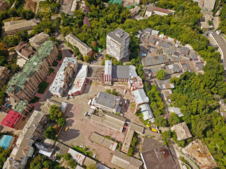Aeiral drone view. Ruined building distillery in Kiev