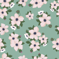 Vector jade seamless pattern background with flowers. 