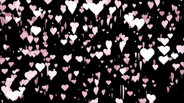 Falling pink hearts on black background