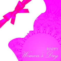International Women's Day March 8th vector illustration with woman profile silhouette. Elegant template design with colorful line and glitters decoration for use poster, banner, greeting card