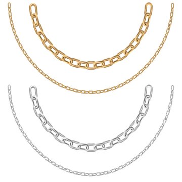 Gold and silver chain necklaces on a white background