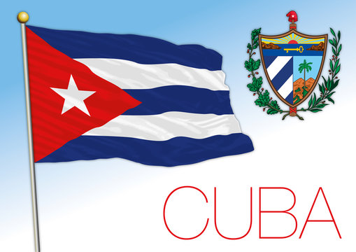 Cuba official national flag and coat of arms, american country, vector illustration