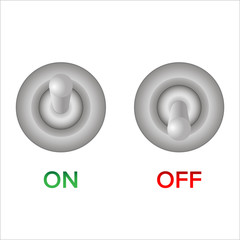  Metal switch on and off. Isolated on a white background.