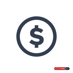 Dollar Icon isolated on white background. Flat Vector Icon Design Template Element