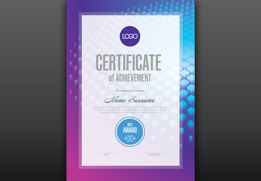Certificate of Achievement Layout with Gradient Border and Abstract Pattern