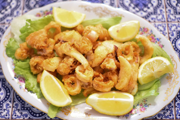 Fried Squid Rings in the Plate